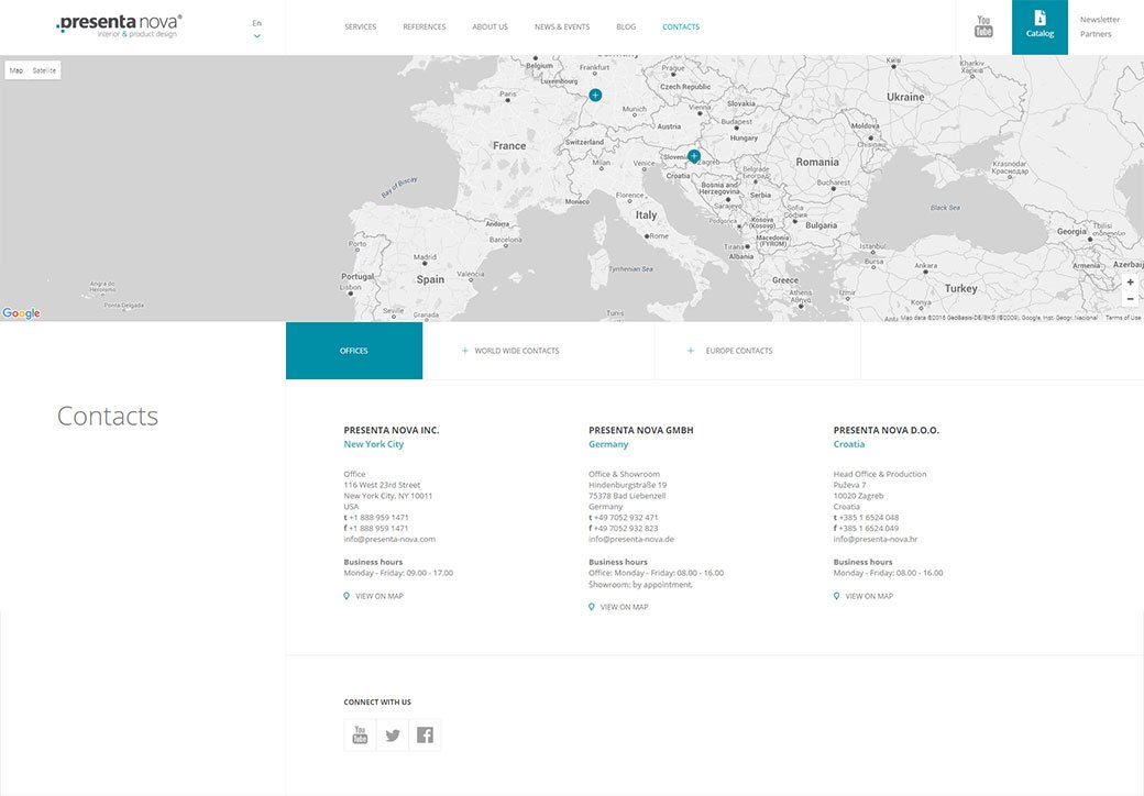 Presenta Nova contacts page